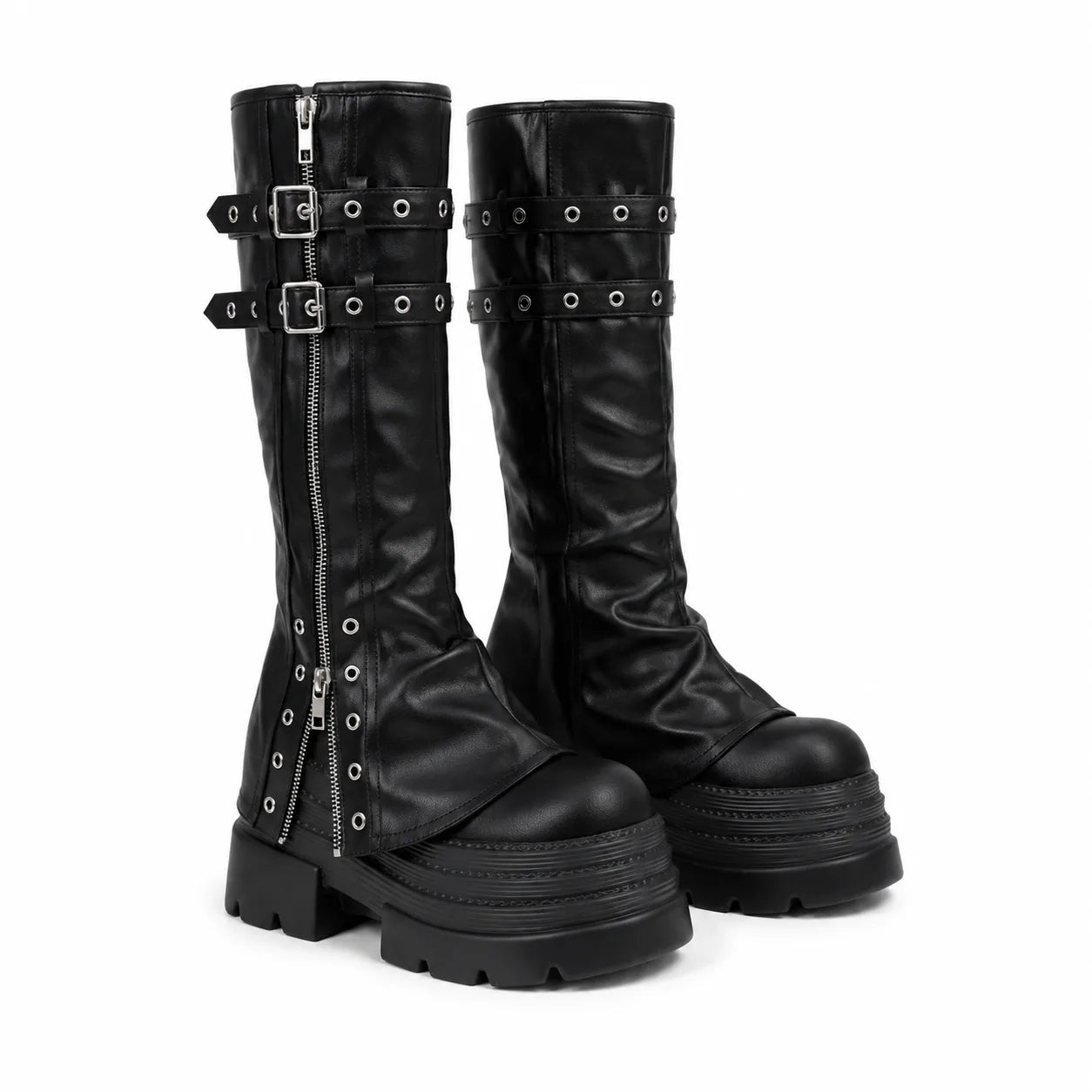 Deep Black Nerja Leather Knee-High Boots