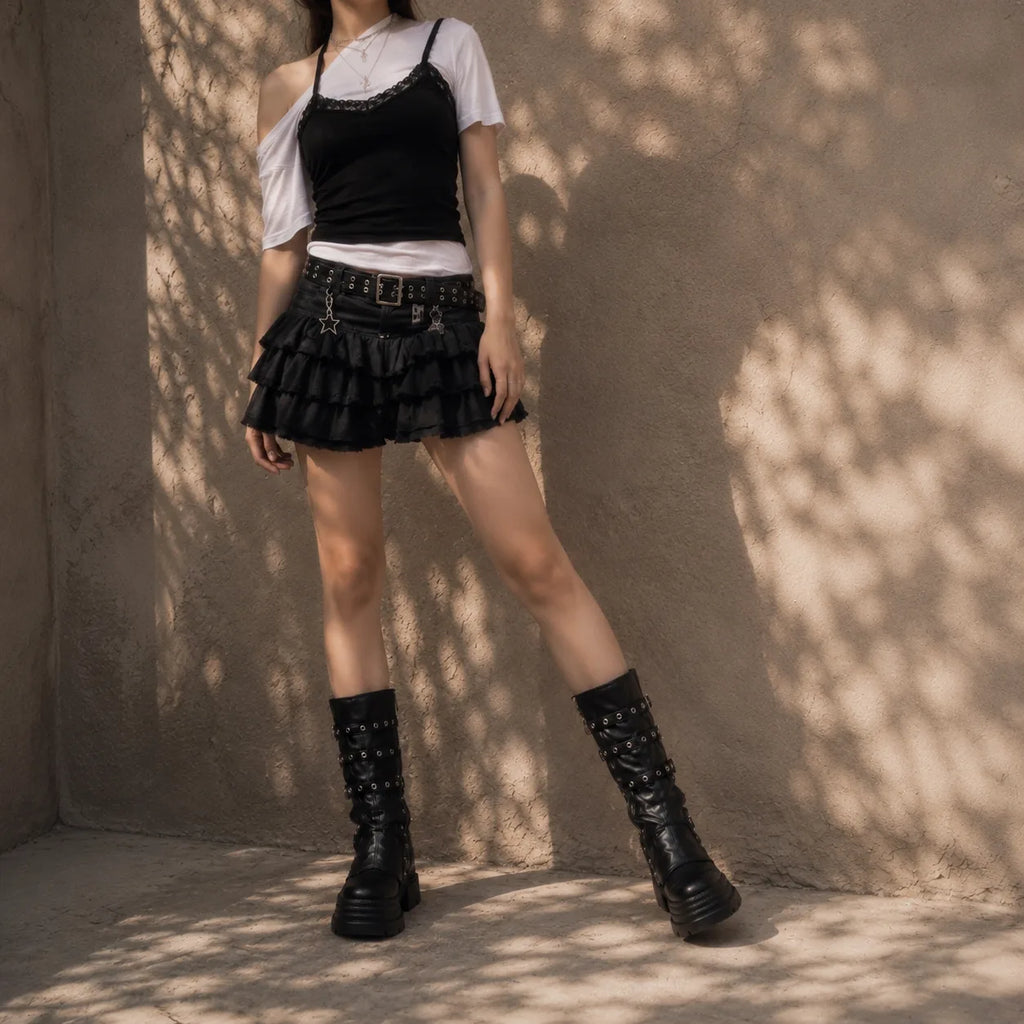 Deep Black Nerja Leather Knee-High Boots lifestyle scene