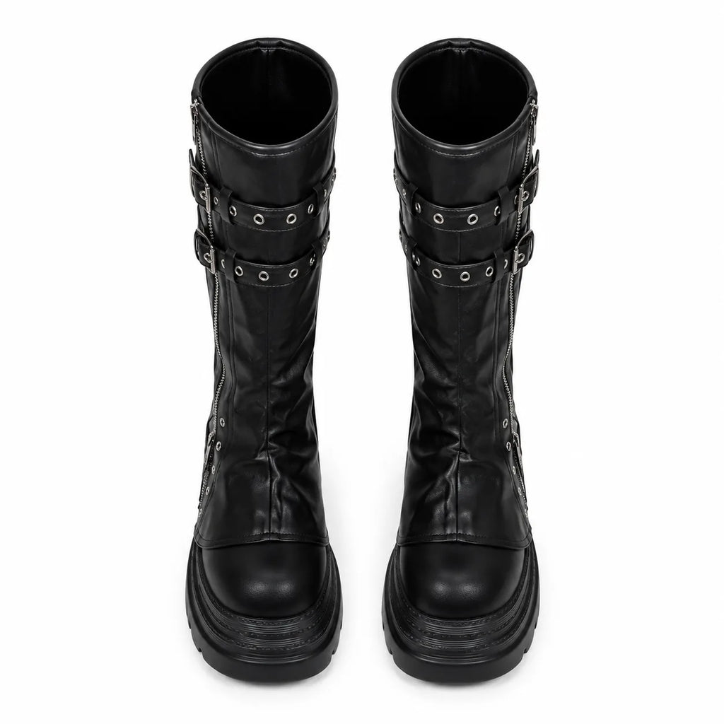 Deep Black Nerja Leather Knee-High Boots top view