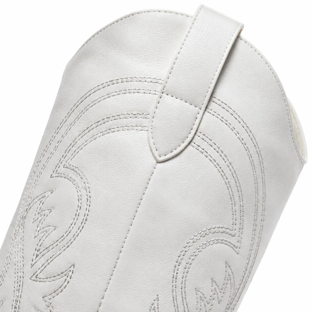 Cream Ivory Gozo Block-Heel Boots close-up detail