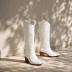 Cream Ivory Gozo Block-Heel Boots styled scene