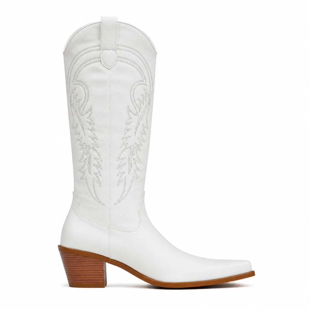 Cream Ivory Gozo Block-Heel Boots side view