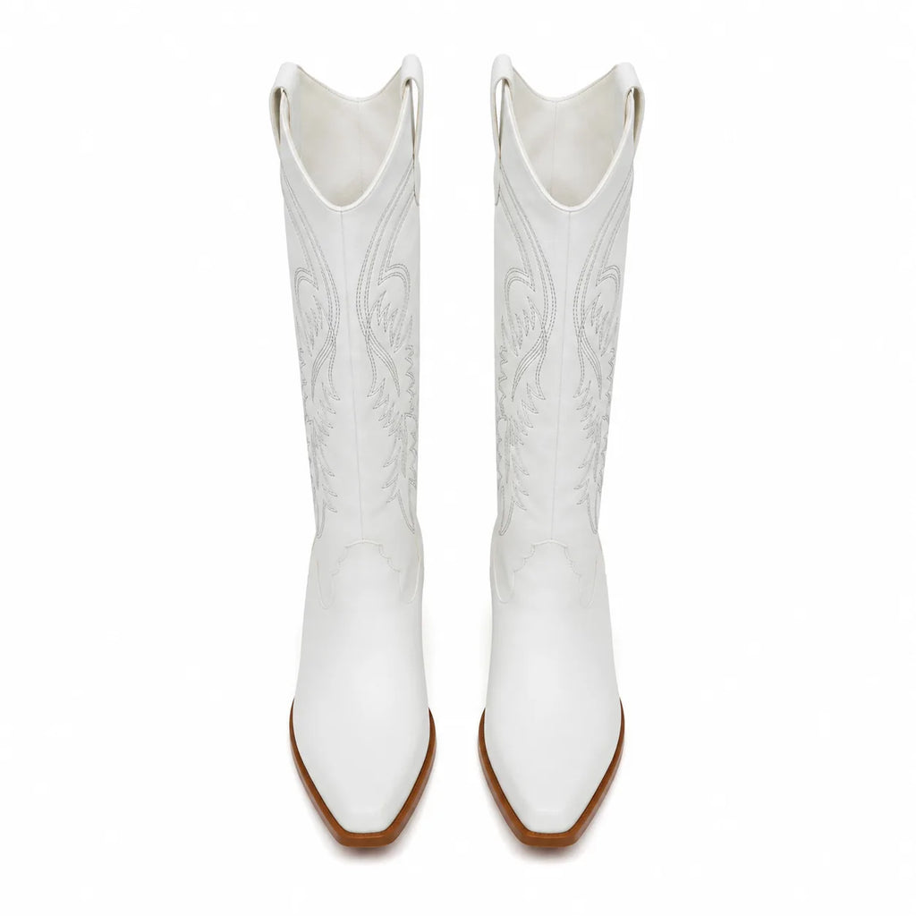 Cream Ivory Gozo Block-Heel Boots top view