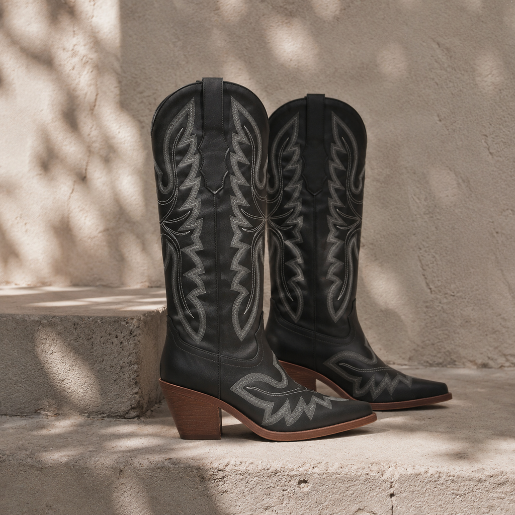 Deep Black Nerano Boots styled scene
