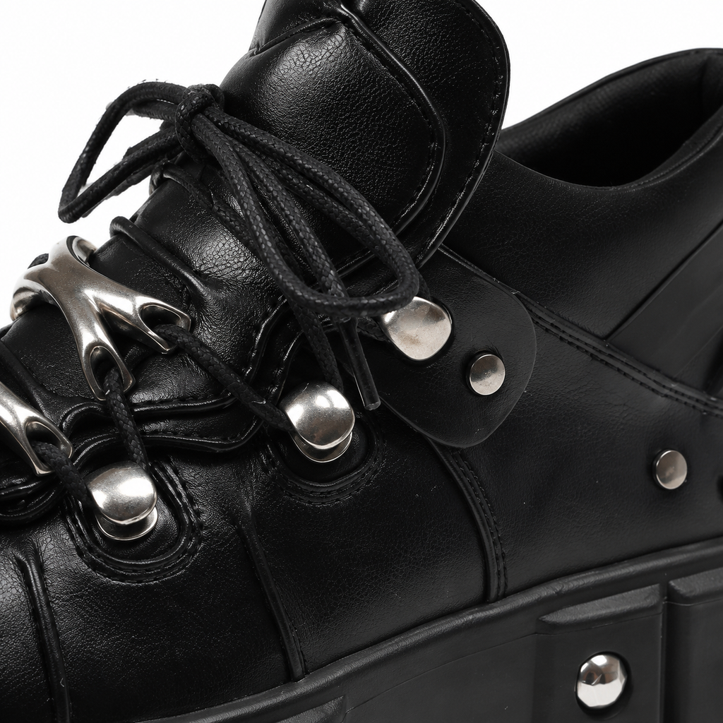 Deep Black Chianti Leather Platform Boots close-up detail