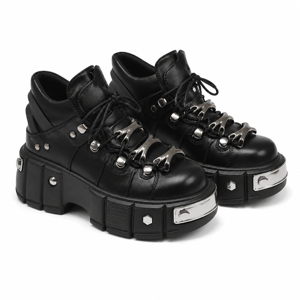 Deep Black Chianti Leather Platform Boots