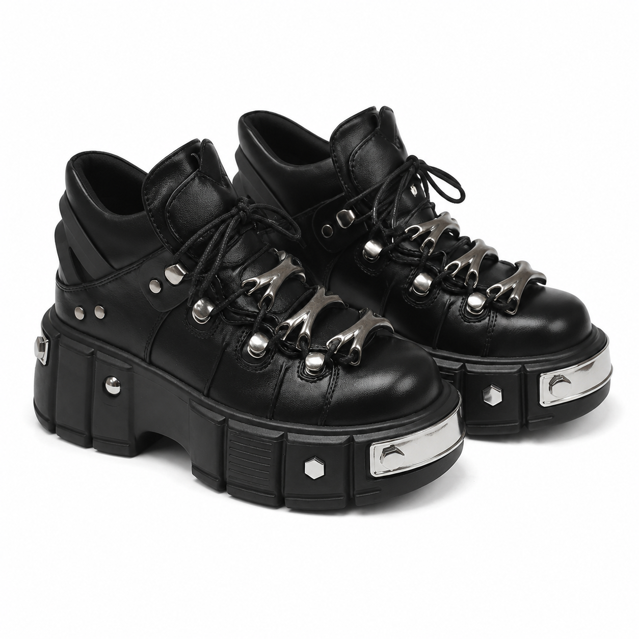 Deep Black Chianti Leather Platform Boots