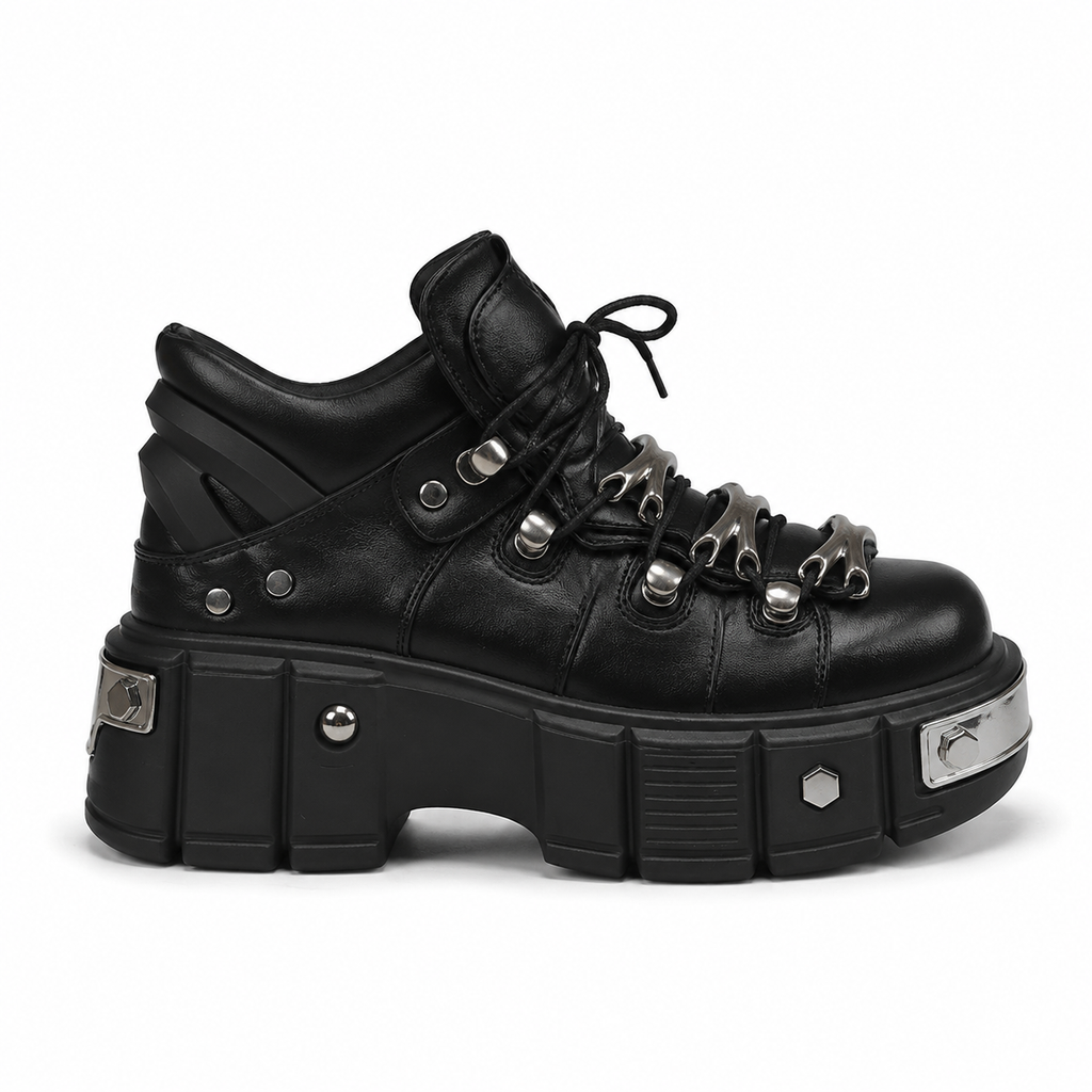 Deep Black Chianti Leather Platform Boots side view
