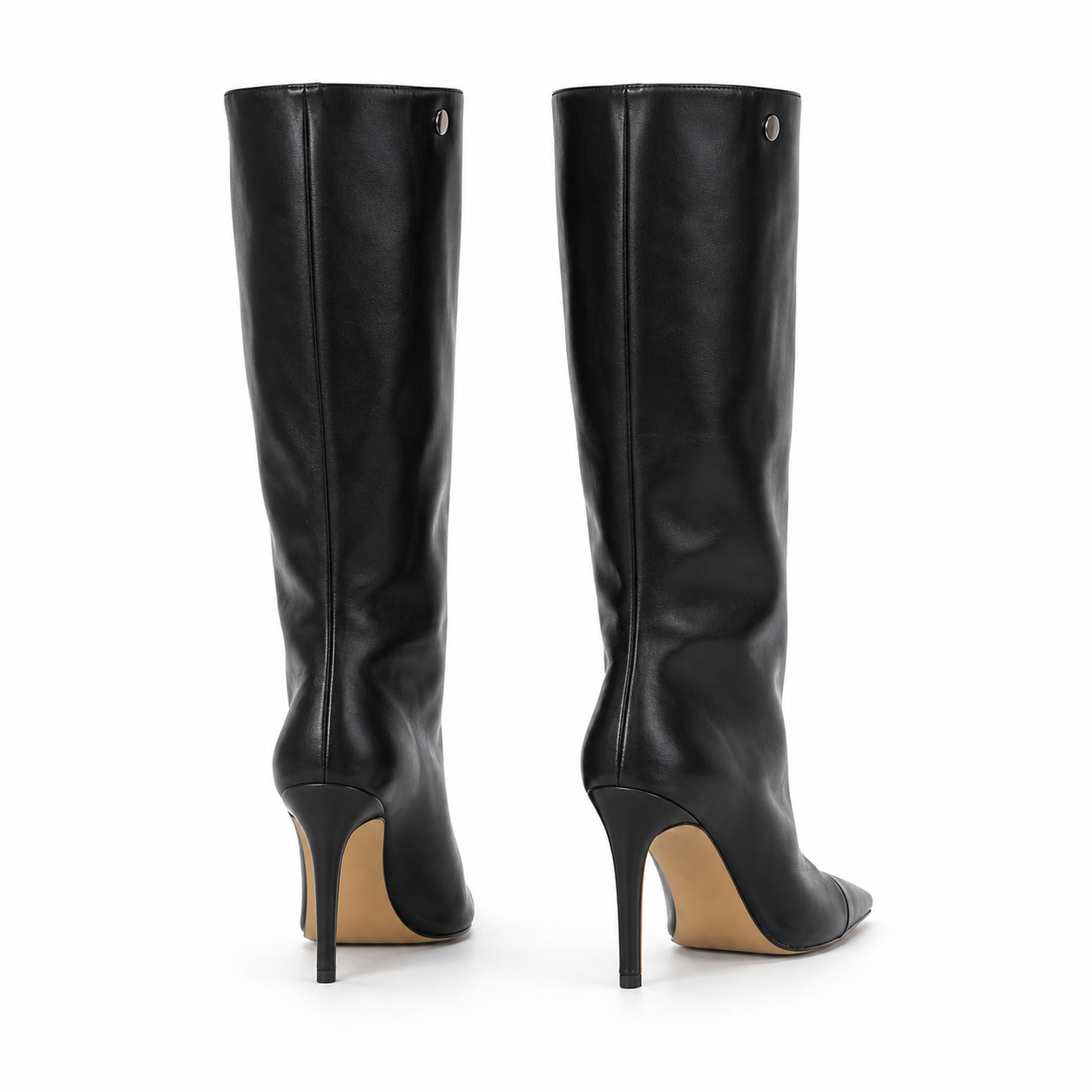 Deep Black Tellaro Sheepskin Stiletto Boots heel detail