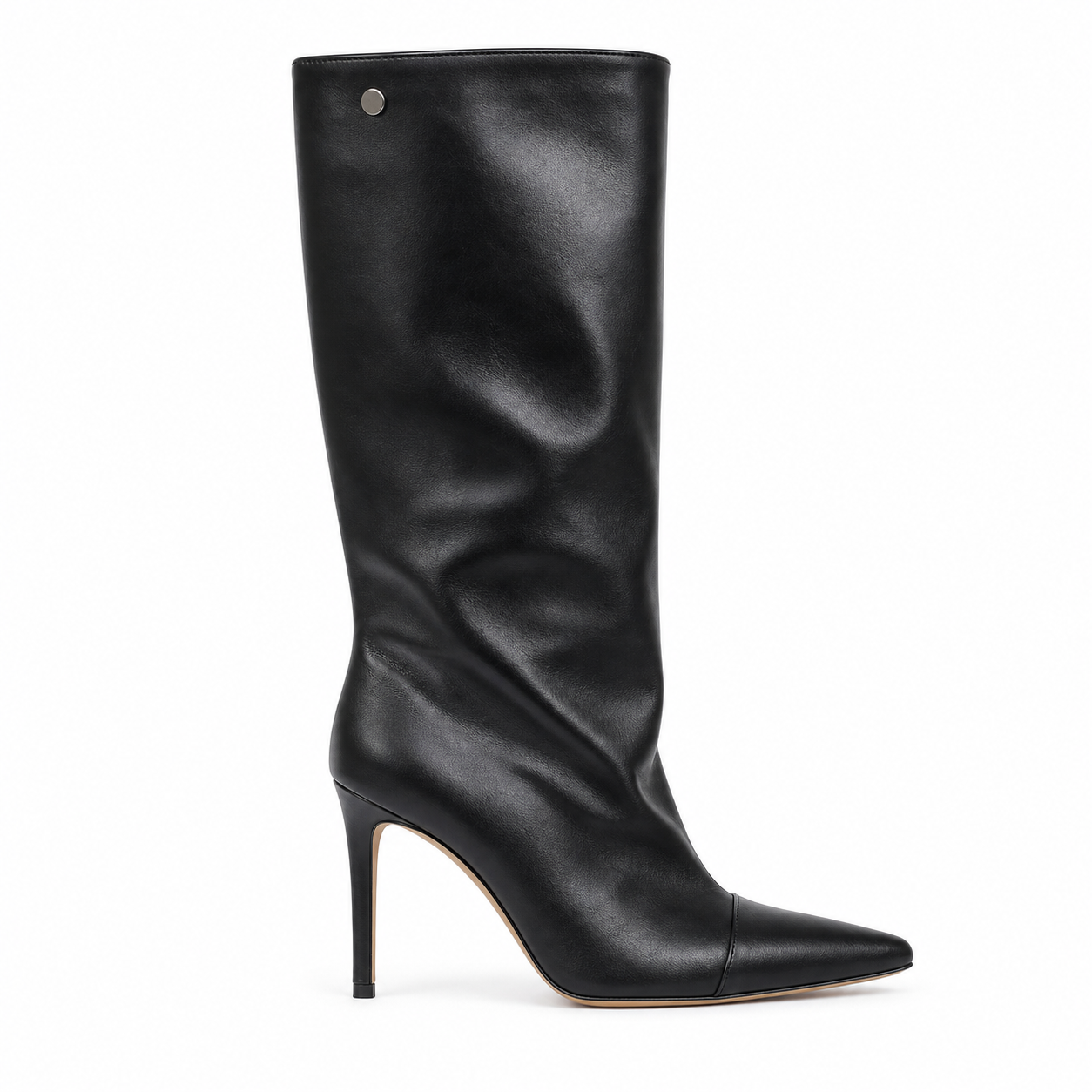 Deep Black Tellaro Sheepskin Stiletto Boots side view
