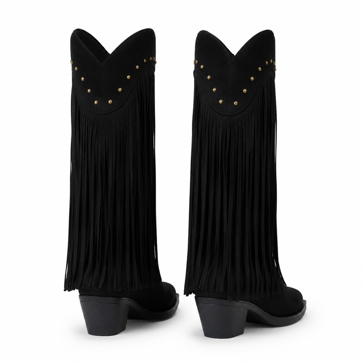 Black Suede Patmos Sheepskin Block-Heel Boots heel detail