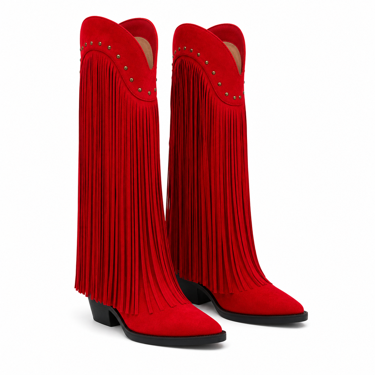 Red Suede Patmos Sheepskin Block-Heel Boots