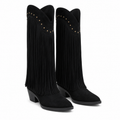 Black Suede Patmos Sheepskin Block-Heel Boots