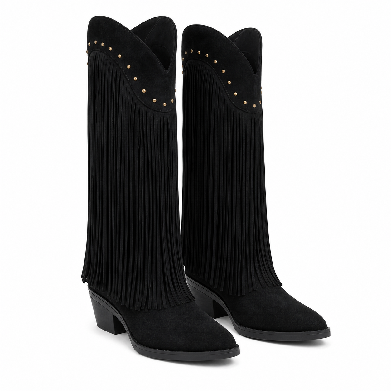 Black Suede Patmos Sheepskin Block-Heel Boots