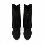 Black Suede Patmos Sheepskin Block-Heel Boots top view