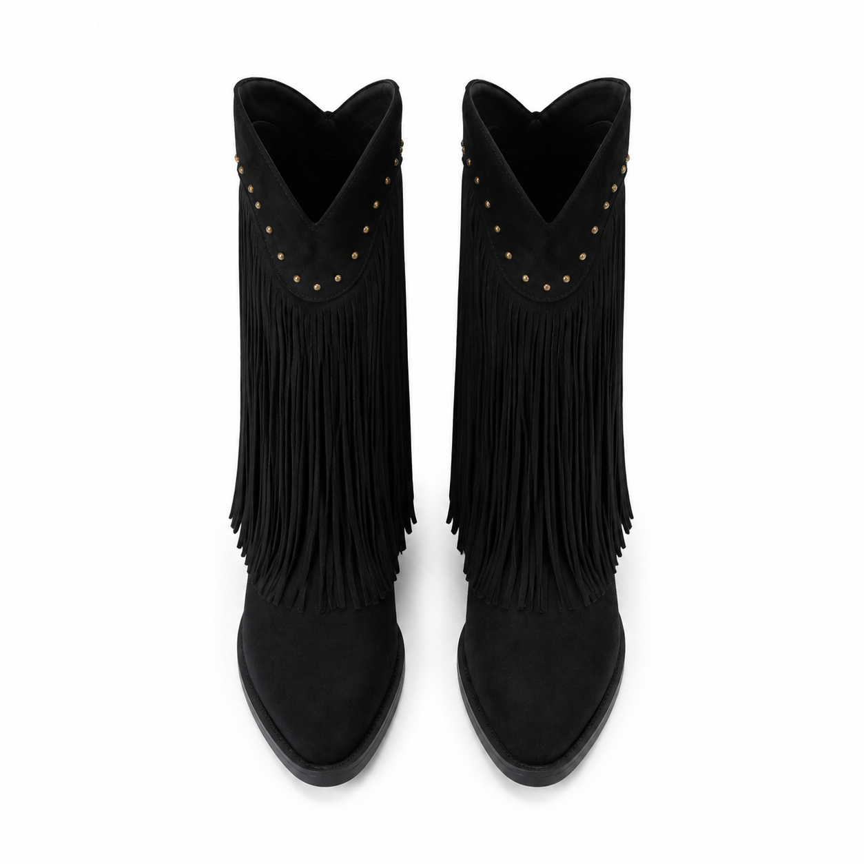Black Suede Patmos Sheepskin Block-Heel Boots top view