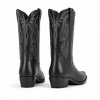 Deep Black Paxos Embroidered Leather Boots heel detail