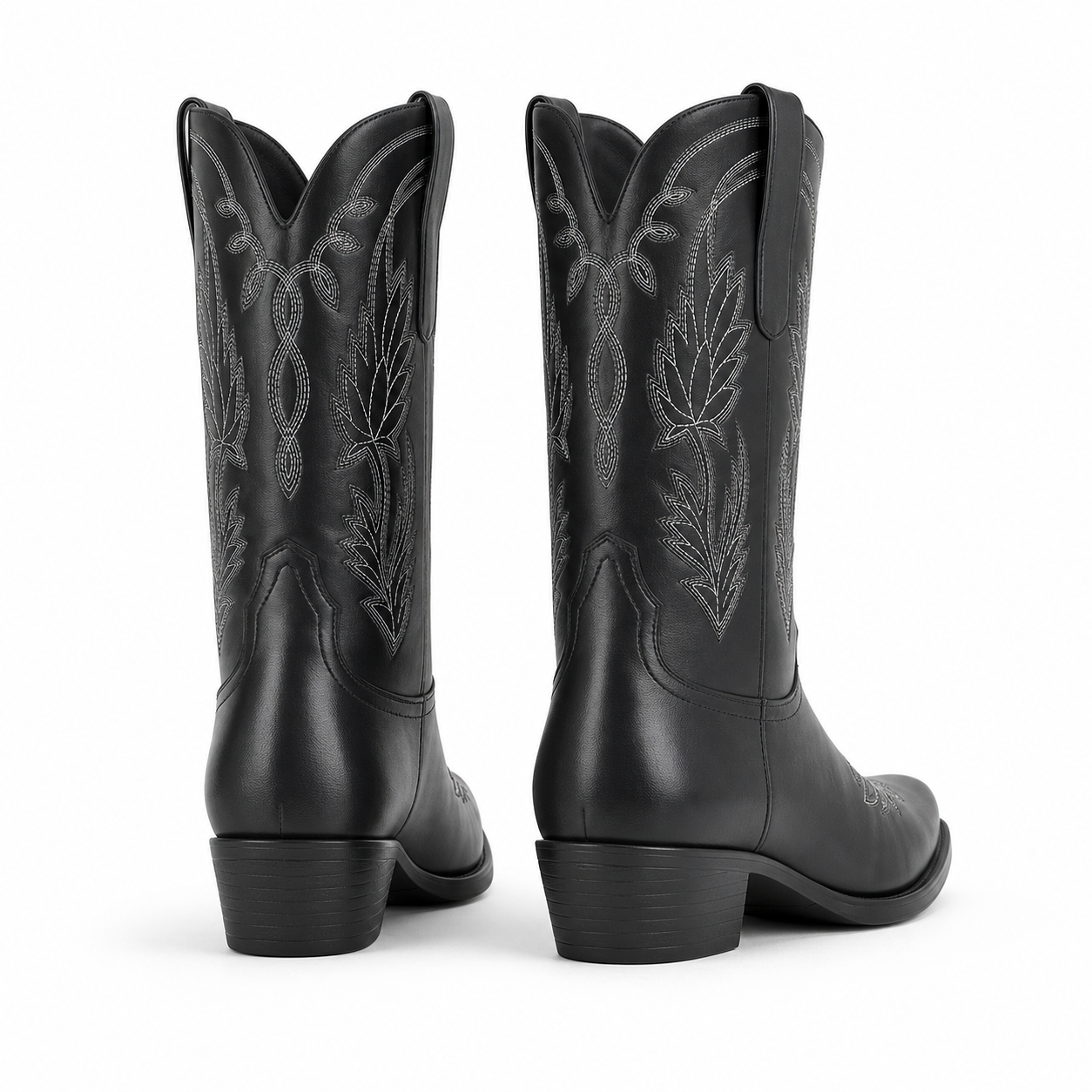 Deep Black Paxos Embroidered Leather Boots heel detail