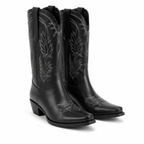 Deep Black Paxos Embroidered Leather Boots