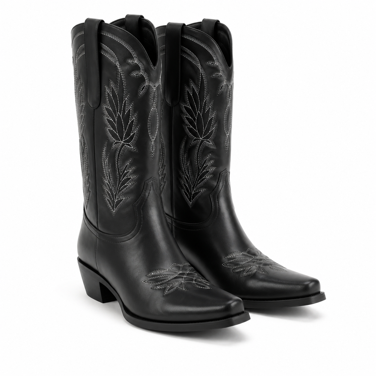 Deep Black Paxos Embroidered Leather Boots