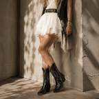 Deep Black Paxos Embroidered Leather Boots lifestyle scene