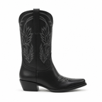 Deep Black Paxos Embroidered Leather Boots side view