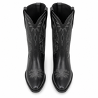 Deep Black Paxos Embroidered Leather Boots top view