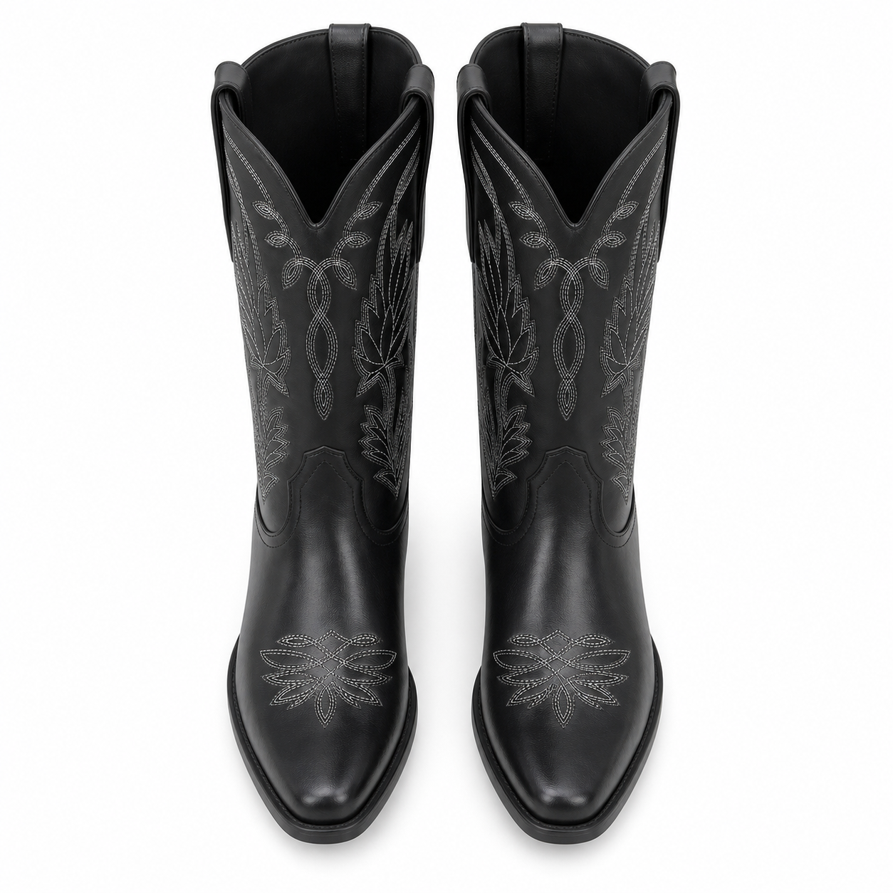 Deep Black Paxos Embroidered Leather Boots top view