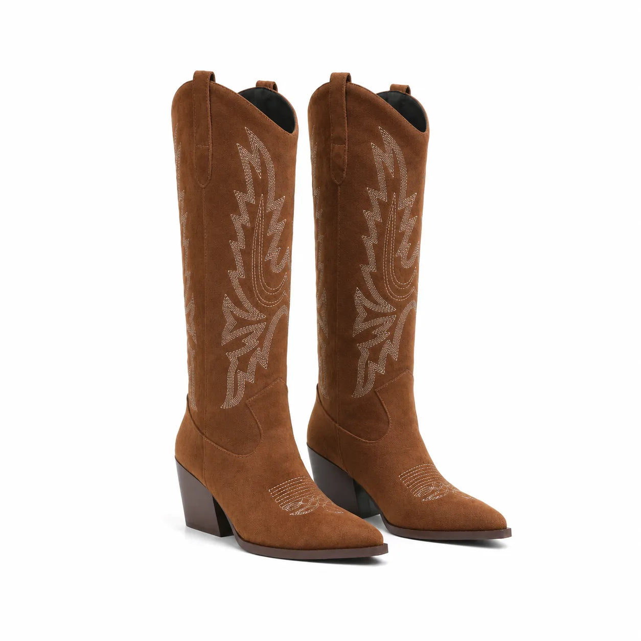 Brown Suede Symi Sheepskin Block-Heel Boots