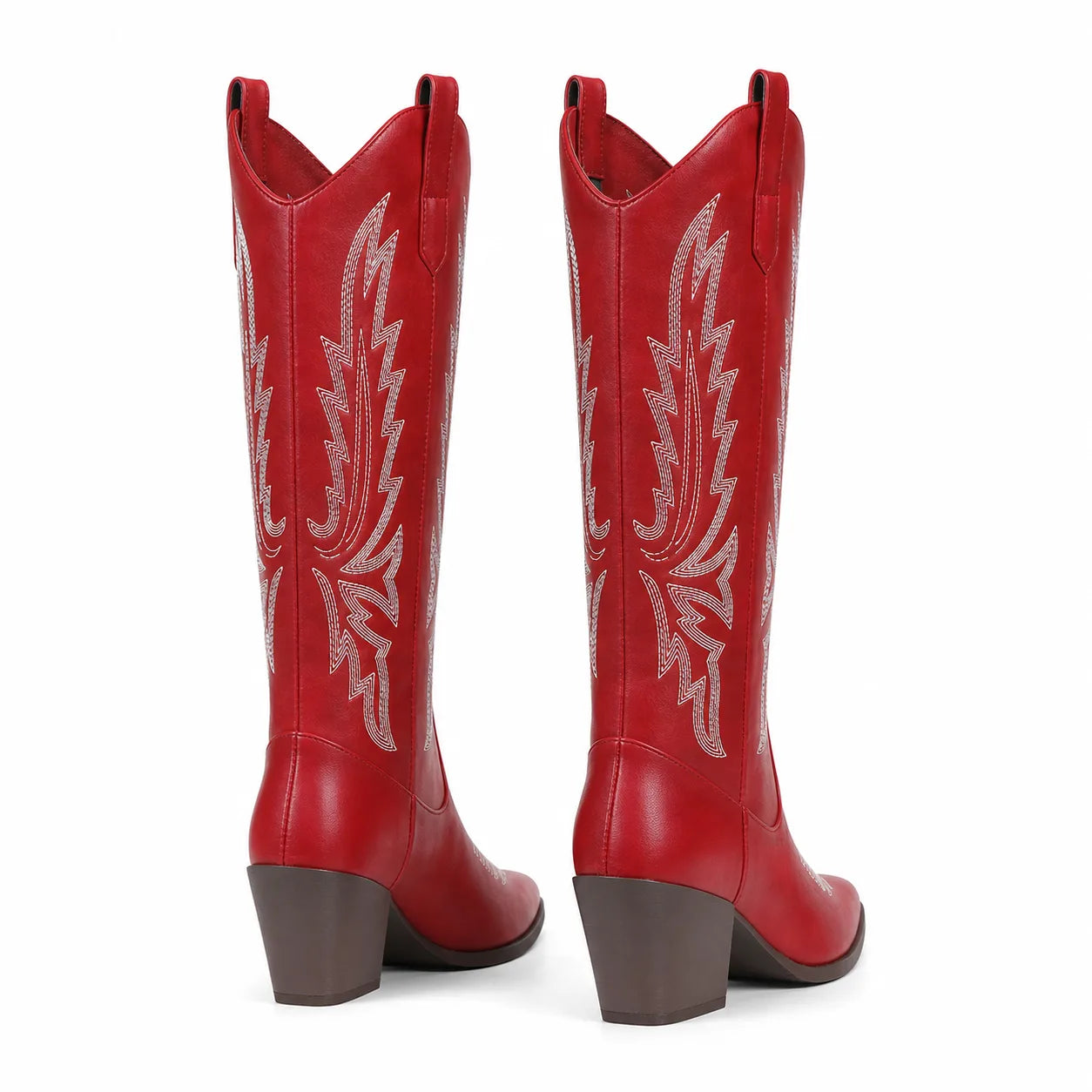 Deep Red Symi Sheepskin Block-Heel Boots heel detail