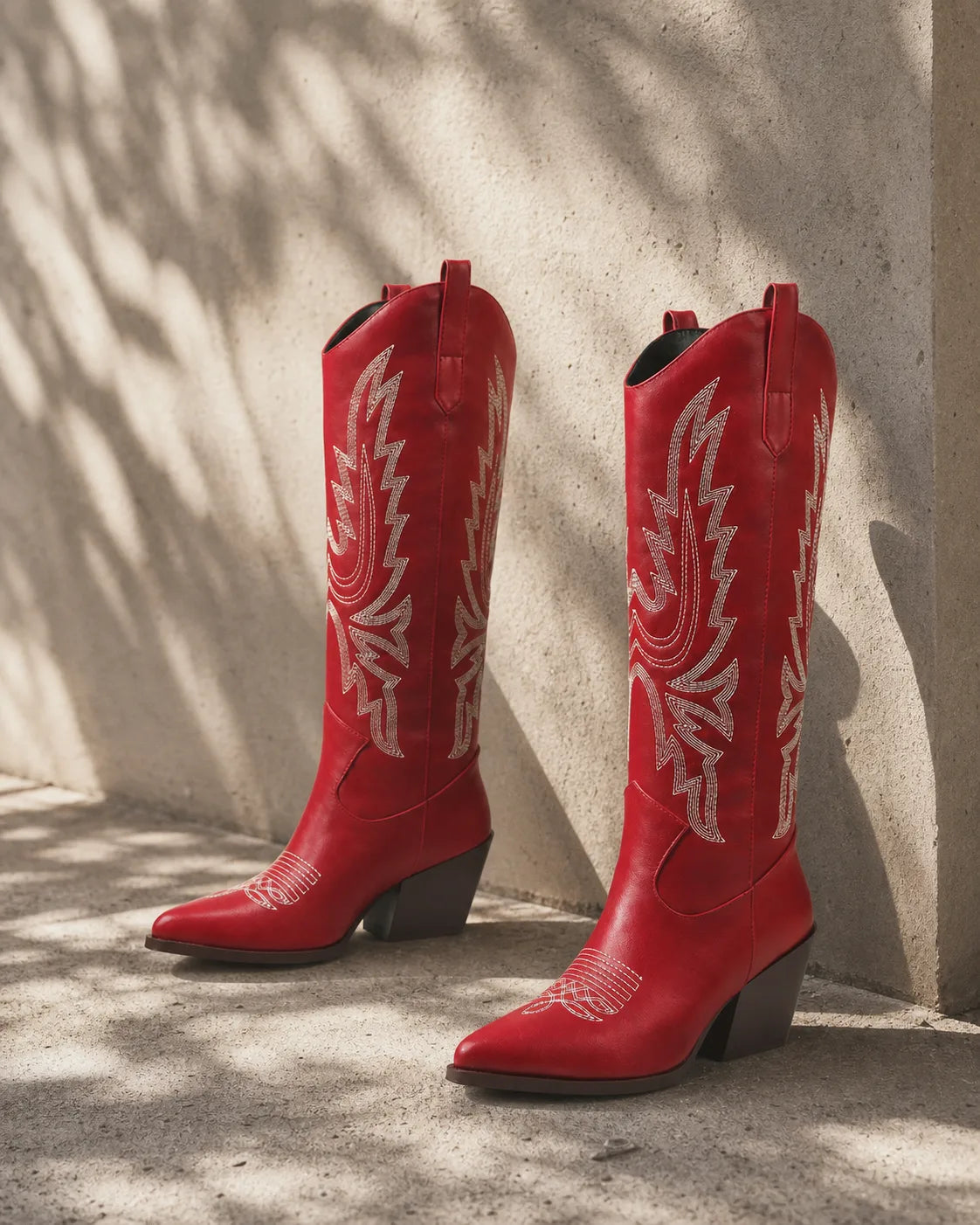 Deep Red Symi Sheepskin Block-Heel Boots styled scene