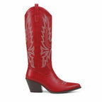 Deep Red Symi Sheepskin Block-Heel Boots side view