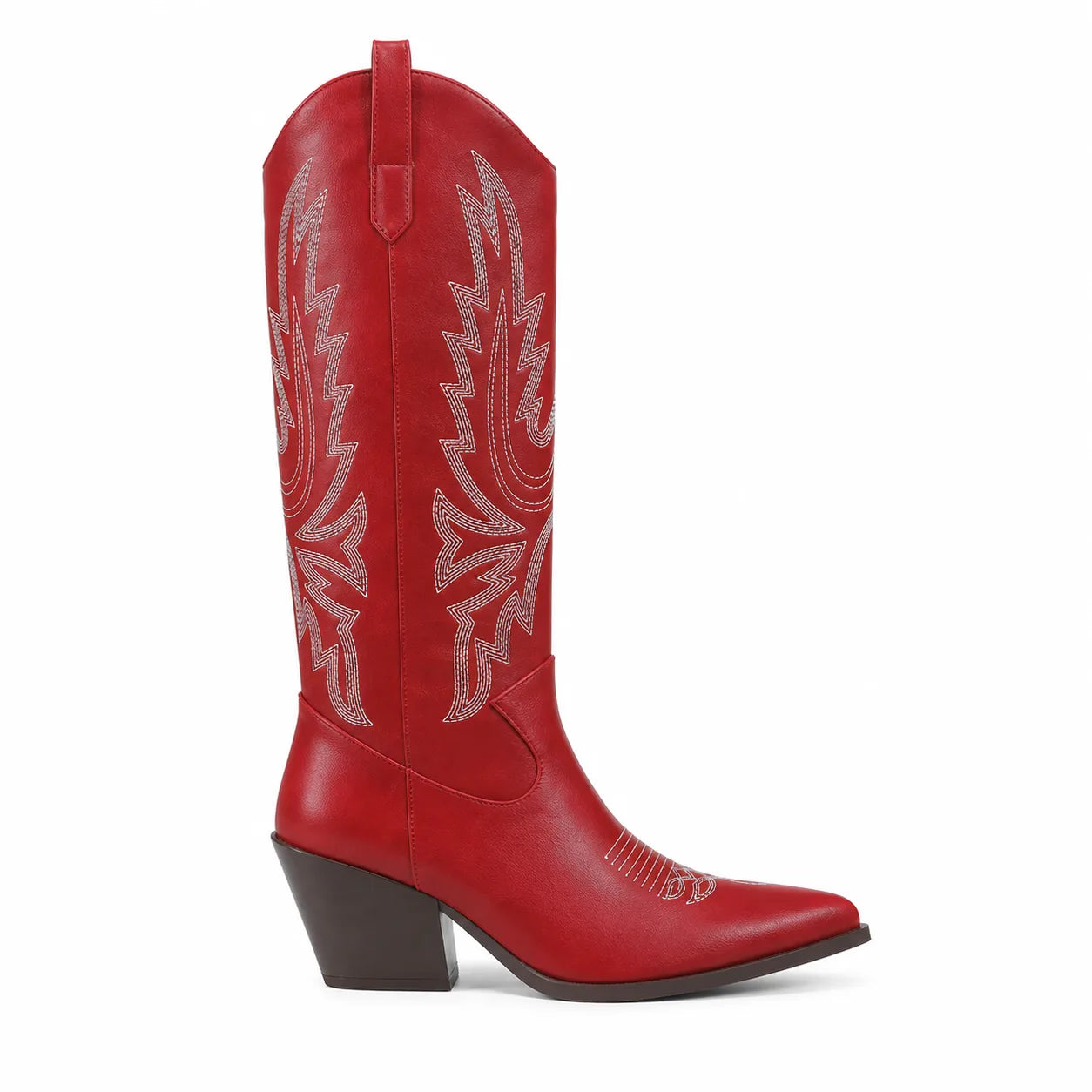 Deep Red Symi Sheepskin Block-Heel Boots side view