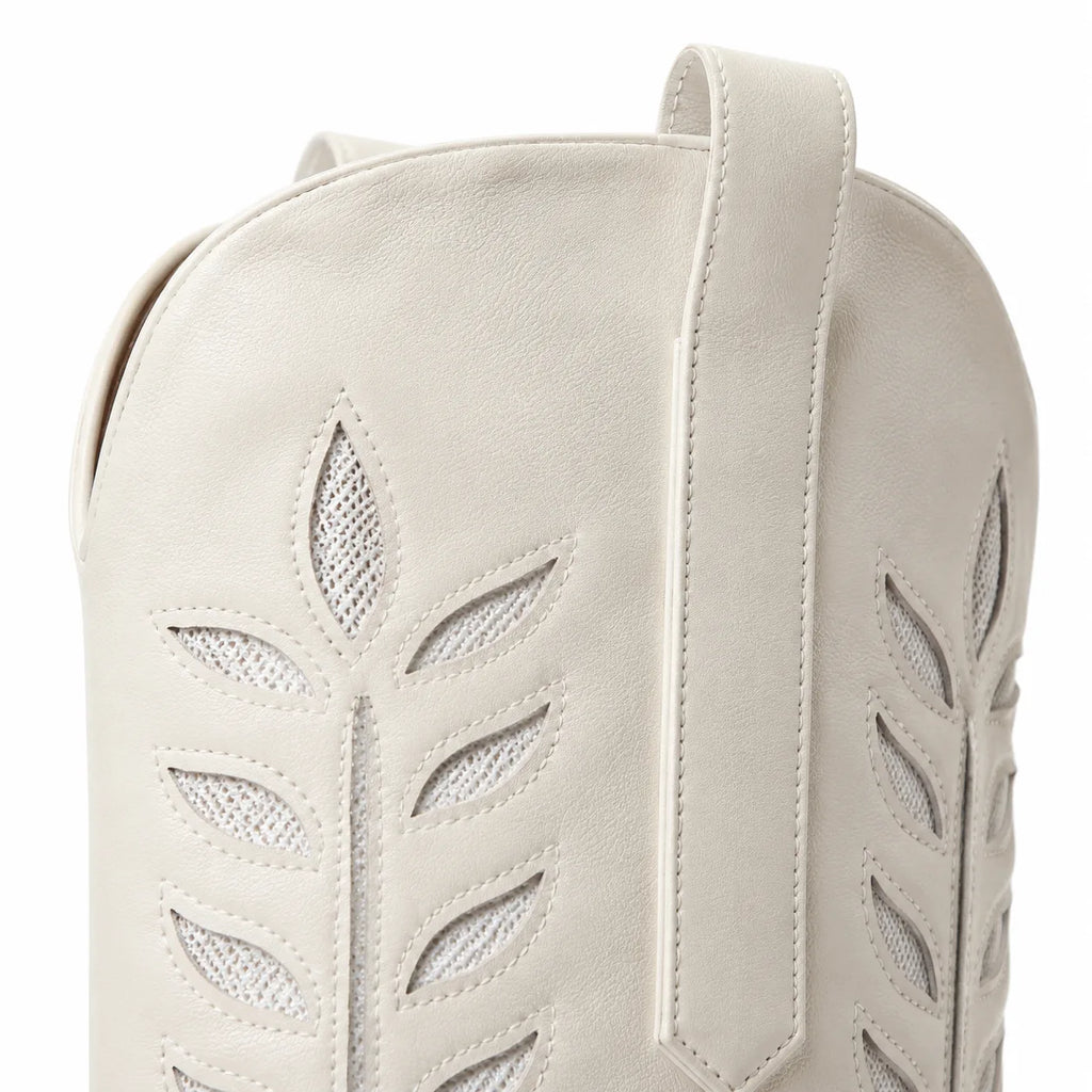 Cream Ivory Elounda Embroidered Leather Boots close-up detail