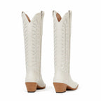 Cream Ivory Elounda Embroidered Leather Boots heel detail