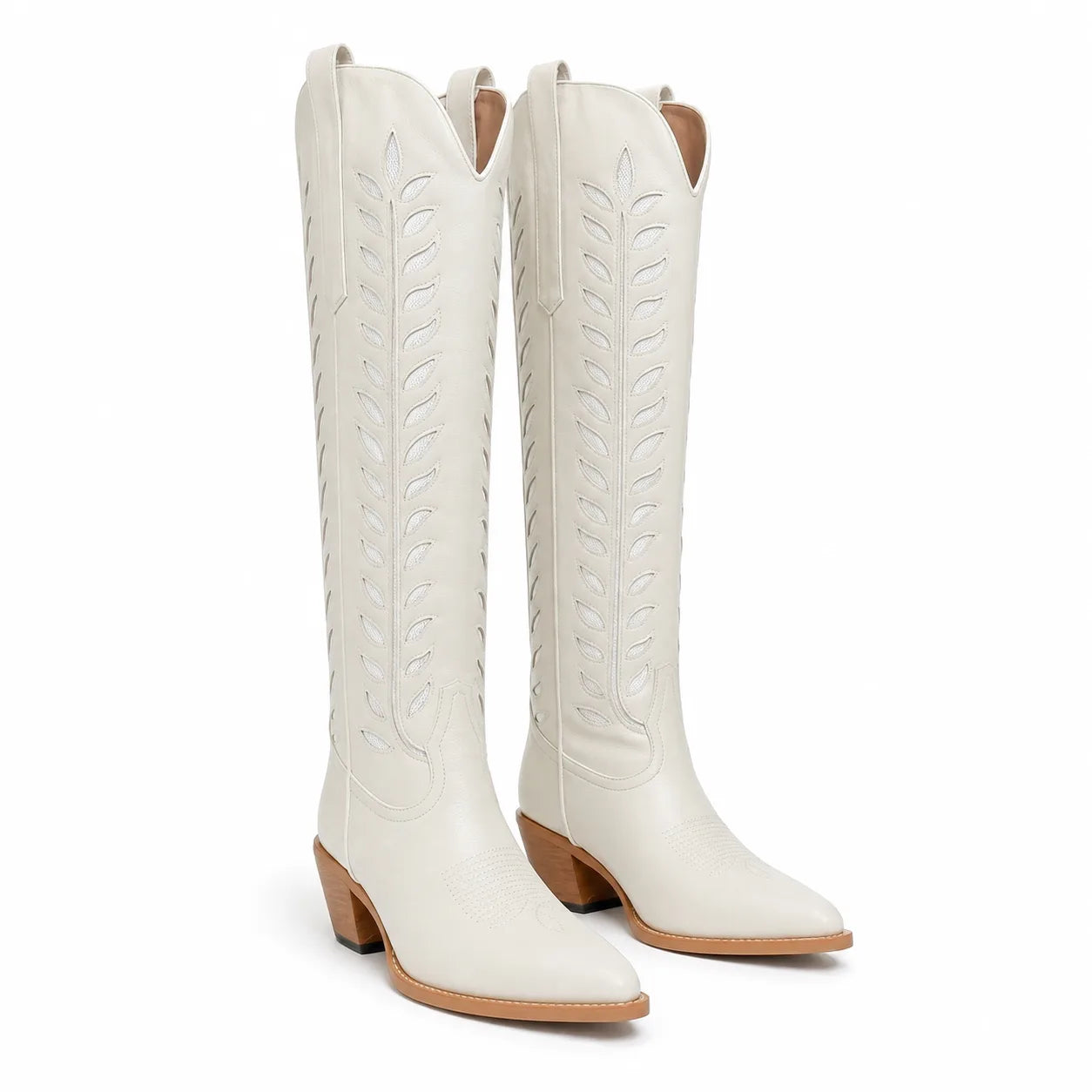 Cream Ivory Elounda Embroidered Leather Boots