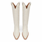 Cream Ivory Elounda Embroidered Leather Boots top view