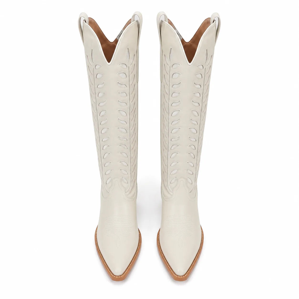Cream Ivory Elounda Embroidered Leather Boots top view