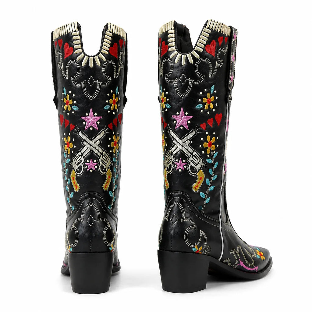 Deep Black Leros Microfiber Knee-High Boots heel detail