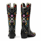 Deep Black Leros Microfiber Knee-High Boots heel detail