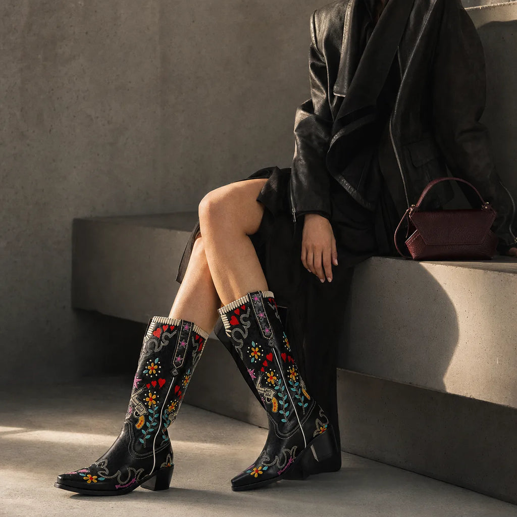Deep Black Leros Microfiber Knee-High Boots lifestyle scene