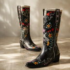 Deep Black Leros Microfiber Knee-High Boots styled scene