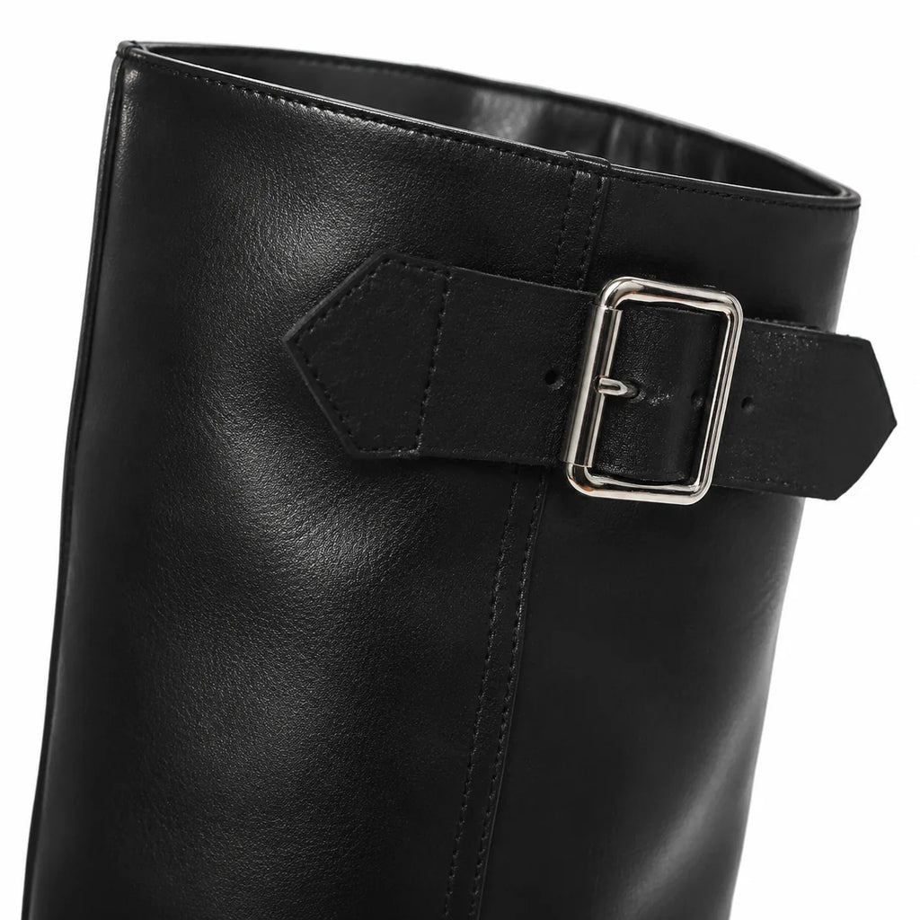 Deep Black Naousa Buckle Block-Heel Boots close-up detail