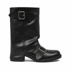 Deep Black Naousa Buckle Block-Heel Boots side view