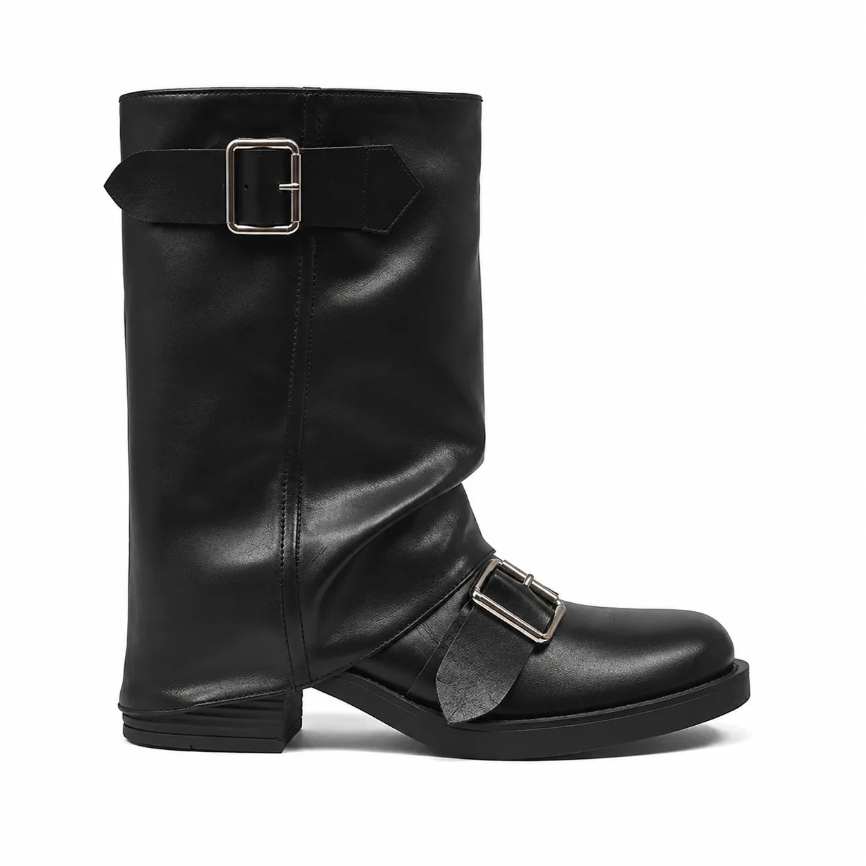 Deep Black Naousa Buckle Block-Heel Boots side view
