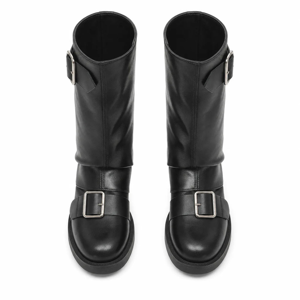 Deep Black Naousa Buckle Block-Heel Boots top view