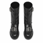Deep Black Naousa Buckle Block-Heel Boots top view