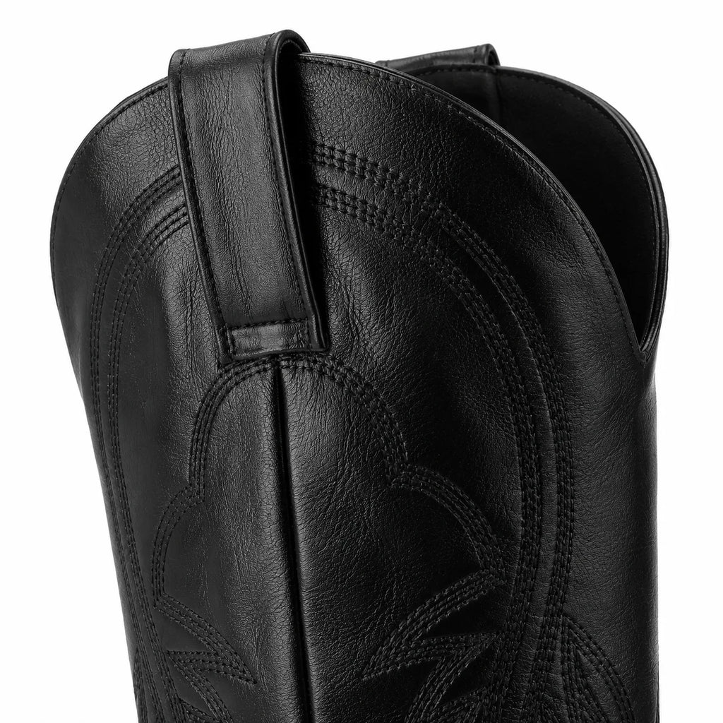 Deep Black Kavala Leather Knee-High Boots close-up detail