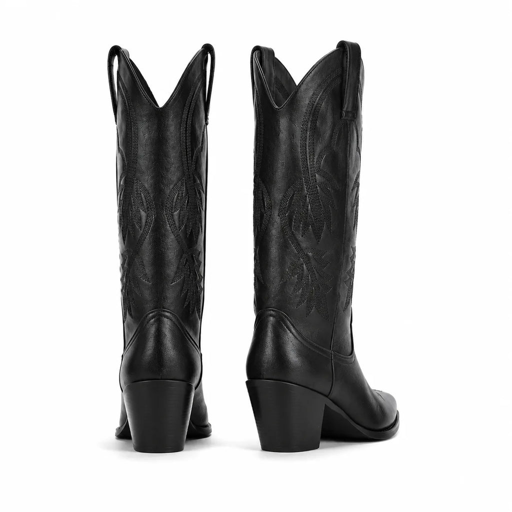 Deep Black Kavala Leather Knee-High Boots heel detail