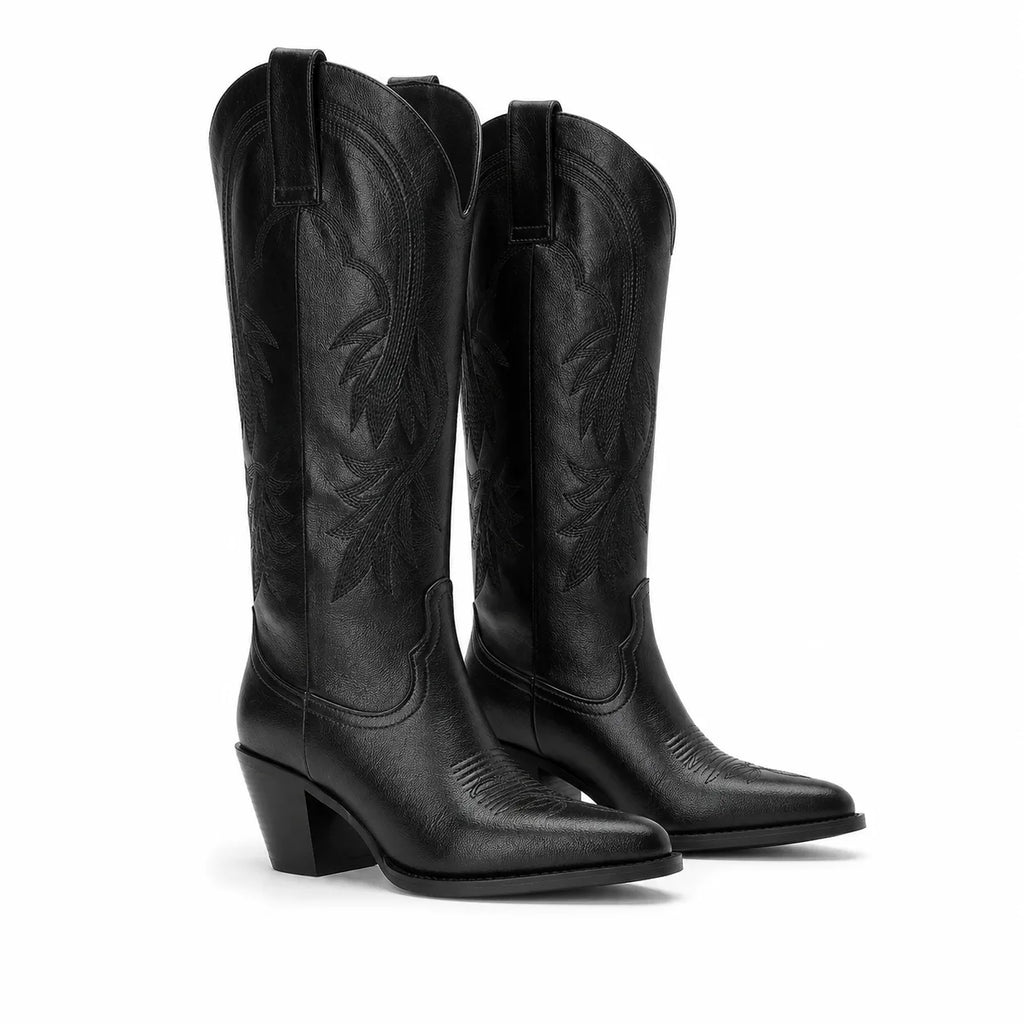Deep Black Kavala Leather Knee-High Boots